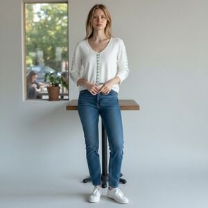 VTG Mark Fore & Strike Women White Knit Sweater M Ribbed CottageCore Preppy  EUC